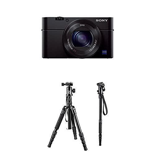 Sony DSC-RX100 III Digitalkamera (20.1 Megapixel Exmor R Sensor, 3-fach opt. Zoom, 7,6 cm (3 Zoll) Display, Full HD, WiFi/NFC) schwarz + Mantona DSLM Travel Reisestativ von Sony