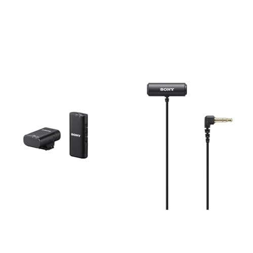 Sony ECM-W2BT Drahtloses Mikrofon mit Bluetooth-Verbindung, schwarz & ECM-LV1 Ansteckmikrofon mit Stereo-Tonaufzeichnung, Schwarz von Sony