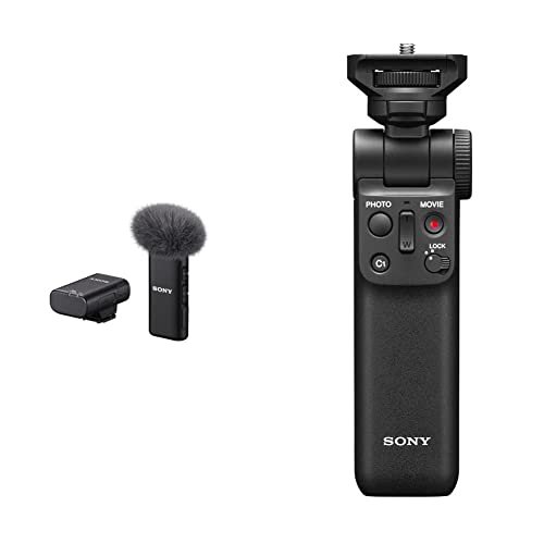 Sony ECM-W2BT Drahtloses Mikrofon mit Bluetooth & GP-VPT2BT Bluetooth Handgriff (für Selfies und Vlogging, kompatibel mit A9M2, A9, A7RM4, A7RM3, A7M3, A6600/6400/6100, RX100M7, RX0M2, ZV-1) schwarz von Sony