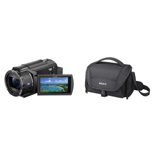Sony FDR-AX43A 4K Kompakt-Camcorder, schwarz & LCSU21 LCS-U21 Universal-Tasche für Handycam, Alpha und Cybershot Kameras, Schwarz von Sony