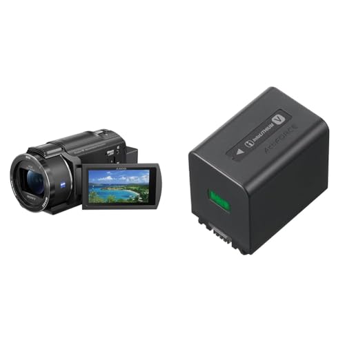 Sony FDR-AX43A 4K Kompakt-Camcorder (Ultra HD (UHD), Balanced Optical SteadyShot, 20x optischer Zoom, schwenkbarer Bildschirm), schwarz & NP-FV70A2 Li-Ion Camcorder-Akku von Sony