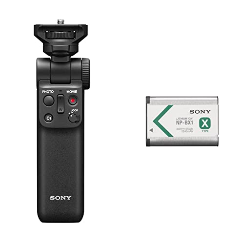 Sony GP-VPT2BT Bluetooth Handgriff (kompatibel mit A9M2, A9, A7RM4, A7RM3, A7M3, A6600, A6400, A6100, RX100M7, RX0M2, ZV-1) schwarz & NP-BX1 Li-Ion Akku (Typ X, 3,6V, 1240mAh) für Cyber-Shot von Sony