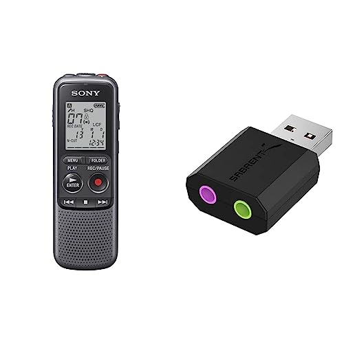 Sony ICD-PX240 digitales Diktiergerät 4GB schwarz & SABRENT USB auf kopfhörer | USB auf Klinke 3,5 mm | 3D Stereo USB Externe Soundkarte | Kopfhörer auf Klinke | Audio zu USB Adapter von Sony