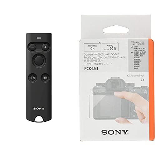 Sony RMT-P1BT Bluetooth Fernbedienung (passend für A6400, A7M3, A7RM3, RX100M7) schwarz & PCK-LG1 (Schutzglas für LC-Display A9) von Sony