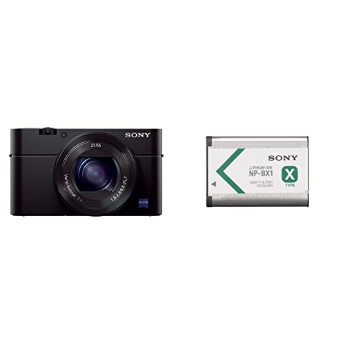 Sony RX100 III | Premium-Kompaktkamera (1,0-Typ-Sensor, 24-70 mm F1.8-2.8 Zeiss-Objektiv und neigbares Display für Vlogging) & NP-BX1 Li-Ion Akku (Typ X, 3,6V, 1240mAh) für Cyber-Shot von Sony
