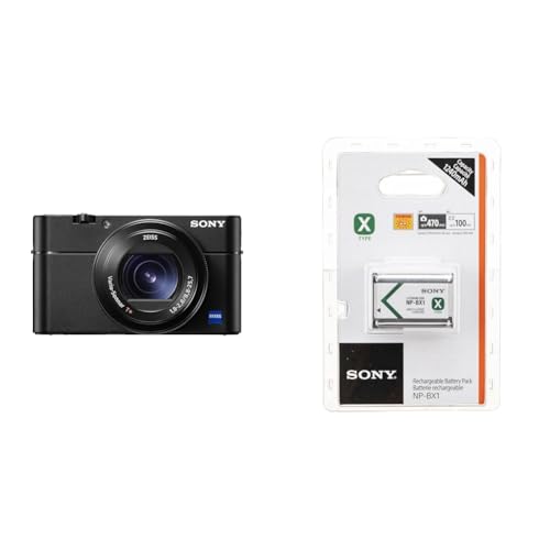 Sony RX100 V | Premium-Kompaktkamera (1,0-Typ-Sensor, 24-70 mm F1.8-2.8-Zeiss-Objektiv, 4K-Filmaufnahmen und neigbares Display) & NP-BX1 Li-Ion Akku (Typ X, 3,6V, 1240mAh) für Cyber-Shot von Sony