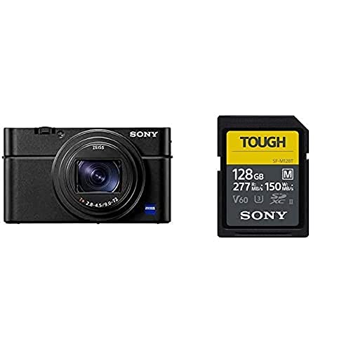Sony RX100 VII | Premium Bridge-Kamera (1 Zoll-Sensor, 24-200 mm F2.8-4.5 Zeiss-Objektiv, Auto-Augenautofokus, 4K-Filmaufnahmen und neigbares Display) + Speicherkarte von Sony
