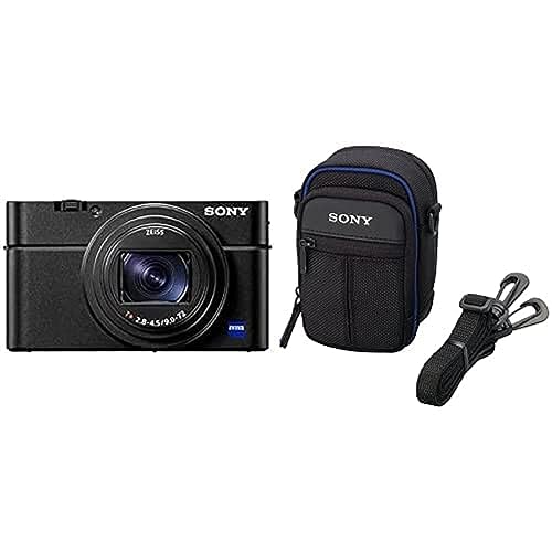 Sony RX100 VII | Premium Bridge-Kamera (1 Zoll-Sensor, 24-200 mm F2.8-4.5 Zeiss-Objektiv, Auto-Augenautofokus, 4K-Filmaufnahmen und neigbares Display) + Tasche von Sony