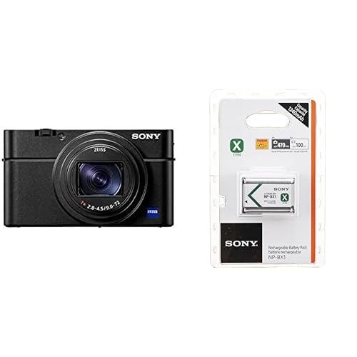 Sony RX100 VII | Premium Bridge-Kamera (1 Zoll-Sensor, 24-200 mm F2.8-4.5 Zeiss-Objektiv, Auto-Augenautofokus, 4K-Filmaufnahmen und neigbares Display) + Zusatz Akku von Sony