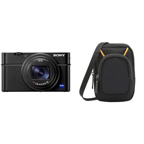 Sony RX100 VII Premium Kompakt Digitalkamera (24-200mm, F2.8-4.5 Zeiss Objektiv, neigbares LC Display , 4K HDR, 1,0 Zoll Sensor) schwarz & Amazon Basics Kameratasche für Kompaktkameras, groß von Sony