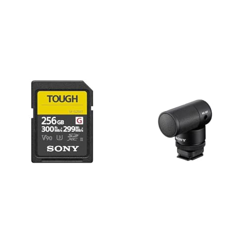 Sony SDXC UHS-II Speicherkarte mit 256GB, Schreiben mit 299 MB/s, 4k Video, Tough-Serie - Robust & IP68, SFG256T & ECM-G1 Shotgun-Mikrofon (Batterie- und kabellos), schwarz von Sony