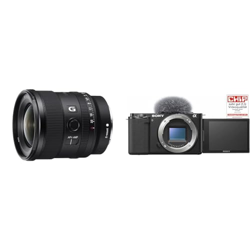 Sony SEL-20F18G Vollformat E-Mount Objektiv (FE 20mm F1.8, Ultraweitwinkel, leicht), schwarz & Alpha ZV-E10 | APS-C spiegellose Wechselobjektiv-Vlog-Kamera von Sony