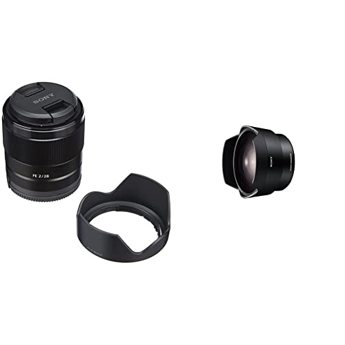 Sony SEL-28F20 Weitwinkel Objektiv (Festbrennweite, 28mm, F2, Vollformat) schwarz & SEL057FEC, Fisheye-Vorsatzkonverter, E-Mount Vollformat, geeignet für das Objektiv Sony SEL-28F20 schwarz von Sony