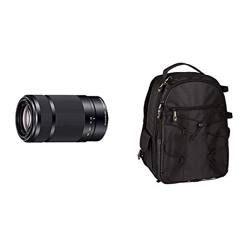 Sony SEL-55210 Tele-Zoom-Objektiv (55-210 mm, F4.5–6.3, OSS, APS-C, geeignet für A6000, A5100, A5000 und Nex Serien, E-Mount) schwarz & Amazon Basics DSLR-Kamerarucksack von Sony