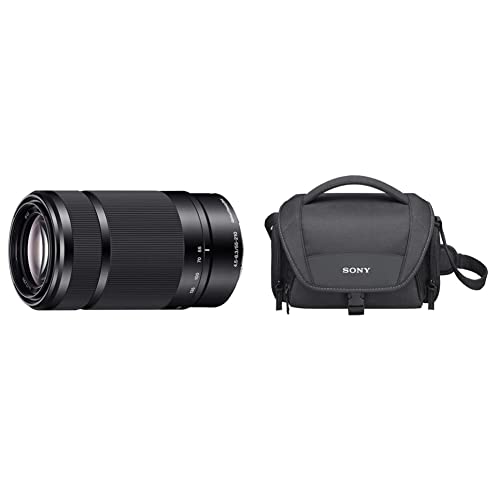 Sony SEL-55210 Tele-Zoom-Objektiv (55-210 mm, F4.5–6.3, OSS, APS-C, geeignet für A6000, A5100, A5000 und Nex Serien, E-Mount) schwarz & LCSU21 LCS-U21 Universal-Tasche für Handycam, Schwarz von Sony