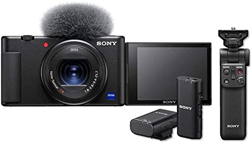 Sony Vlog-Kamera ZV-1 (Digitalkamera, 24-70mm, seitlich klappbares Selfie-Display für Vlogging & YouTube, 4K Video) + Handgriff & Mikrofon von Sony