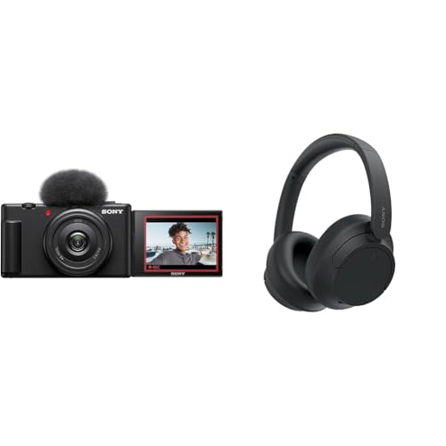 Sony Vlog Kamera ZV-1F | Digitalkamera Klapp- und drehbares Display & WH-CH720N Kabelloser Bluetooth-Kopfhörer mit Noise Cancelling - bis zu 35 Stunden Akkulaufzeit und Schnellladefunktion - Schwarz von Sony