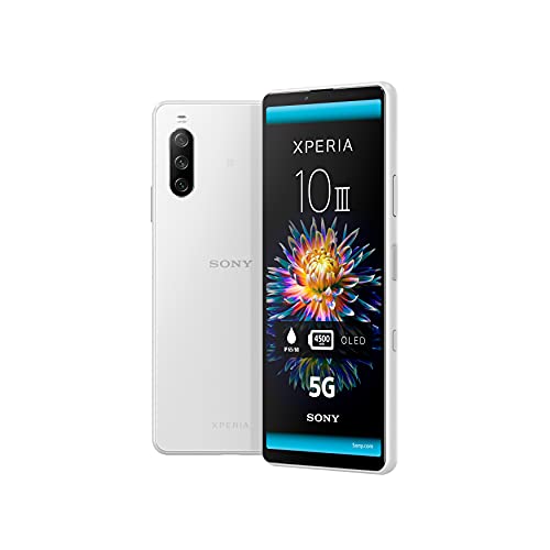 Sony Xperia 10 III - 6,0 Zoll 21:9 Wide™ FHD+ HDR OLED Display - Triple Lens Kamera - 3,5 mm Klinkenstecker - Android 11 - SIM Free - 6GB RAM - 128GB Speicher - IP65/68 - Dual SIM Hybrid * - Weiß von Sony