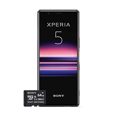 Sony Xperia 5 Bundle, 6.1” FHD+ HDR OLED 21:9 Display, 6GB RAM, 128GB Speicher, Schwarz + gratis 64 GB Speicherkarte [Exklusiv bei Amazon DE] von Sony