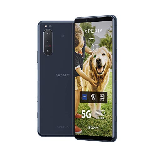 Sony Xperia 5 II 5G Smartphone (15,5 cm (6.1 Zoll) 21:9 CinemaWide FHD+ HDR OLED-Display, Dreifach-Kamera-System, 3,5-mm-Audio-Anschluss, Android 12, SIM Free, 8 GB RAM, 128 GB Speicher) Blau von Sony