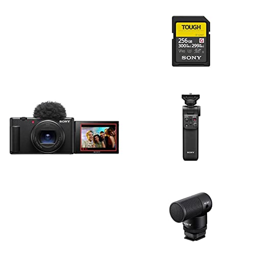 Sony ZV-1II Vlog-Kamera | Digitalkamera (Weitwinkel-Zoomobjektiv, verstellbares Display für Vlogging, 4K Video) + Bluetooth Handgriff & Mikrofon & SD-Karte von Sony