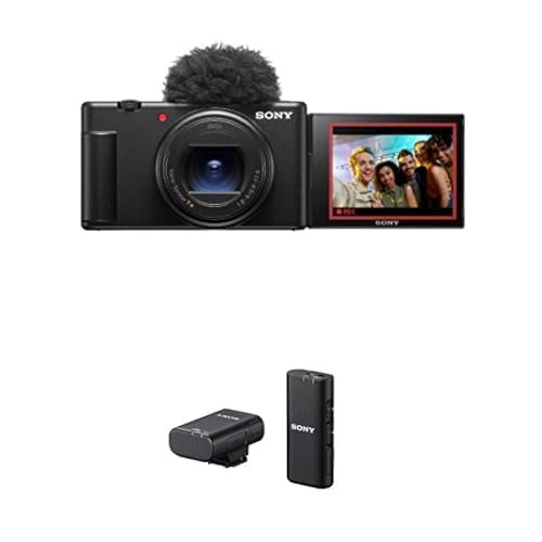 Sony ZV-1II Vlog-Kamera | Digitalkamera (Weitwinkel-Zoomobjektiv, verstellbares Display für Vlogging, 4K Video, multidirektionales Mikrofon) Schwarz + Sony ECM-W2BT von Sony