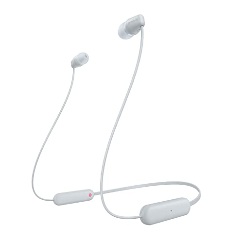 Sony kabellose WI-C100 In-Ear-Kopfhörer (bis zu 25 Stunden Akkulaufzeit, optimiert für Sprachassistenten, integriertes Mikrofon für Telefonate, Bluetooth), Weiß, klein von Sony
