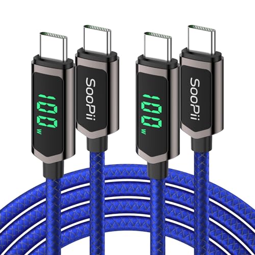 SooPii 100W USB C Kabel, (3M, 2 Stück) PD Schnelllade USB C auf USB C Kabel mit Display, Nylon-geflochtenes Type C Kabel für lPhone 15/Pro/Plus/Pro Max, MacBook, Galaxy S23/S22 von SooPii