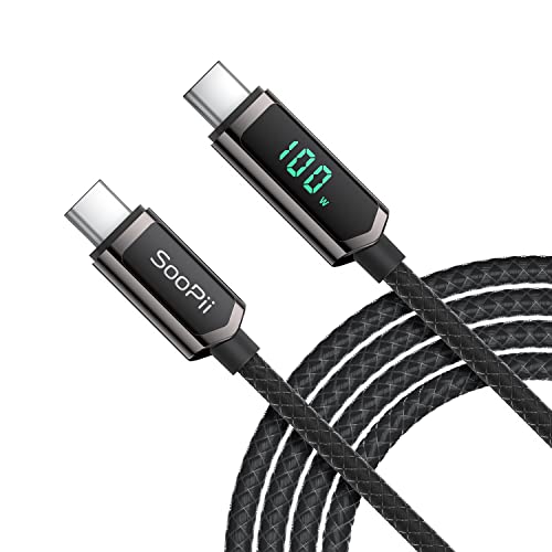 SooPii 100W USB C Kabel, 2M Nylongeflecht USB C auf USB C Kabel, Schnellladekabel Typ-C mit LED Display für lPhone 15/15 Plus, MacBook Pro, Samsung Galaxy S22/S10, Pixel, LG von SooPii