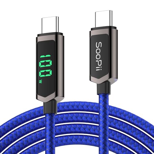 SooPii 100W USB C Kabel, 4FT/1.2M PD Schnelllade USB C auf USB C Kabel mit Display, Nylon-geflochtenes Typ C Kabel für lPhone 15/Pro/Plus/Pro Max, MacBook, Galaxy S23/S22 von SooPii