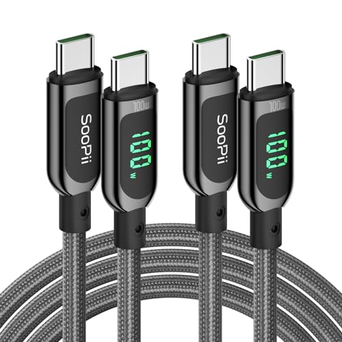 SooPii 100W USB-C-auf-USB-C-Kabel, (1,2m, 2 Stück) 2Schnellladekabel mit LED-Anzeige, PD 5A Typ-C-Ladekabel für lPhone 15/Pro/Plus/Pro Max, lPad Air, MacBook, Galaxy S23/S22, Pixel, LG (Grau) von SooPii