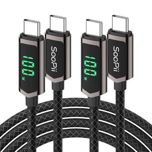 SooPii 100W USB C auf USB C Kabel, (1.2M, 2 Stück) PD Schnelllade USB C Kabel mit Display, Nylon-geflochtenes Typ C Kabel für lPhone 15/Pro/Plus/Pro Max, MacBook, Samsung S23/S22 von SooPii