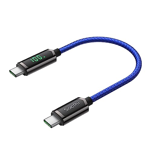 SooPii 100W USB C auf USB C Kabel, 0.3M Nylongeflecht Typ-C Kabel mit LED Display für lPhone 15/15 Plus, MacBook Pro, Samsung Galaxy S22/S10, Pixel, LG von SooPii