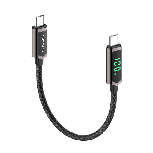 SooPii 100W USB C auf USB C Kabel, 0.3m/1FT PD Schnelllade USB C Kabel mit Display, Nylon-geflochtenes Typ C Kabel für lPhone 15/Pro/Plus/Pro Max, MacBook, Samsung S23/S22 von SooPii