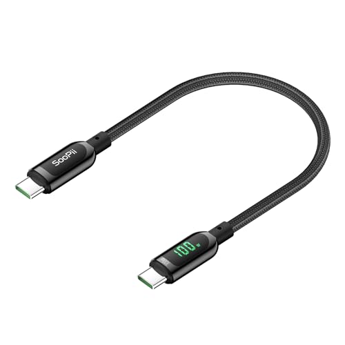 SooPii 100W USB-C-auf-USB-C-Kabel, 0.3m Schnellladekabel mit LED-Anzeige, PD 5A Typ-C-Ladekabel für lPhone 15/Pro/Plus/Pro Max, lPad Air, MacBook, Galaxy S23/S22, Pixel, LG (schwarz) von SooPii