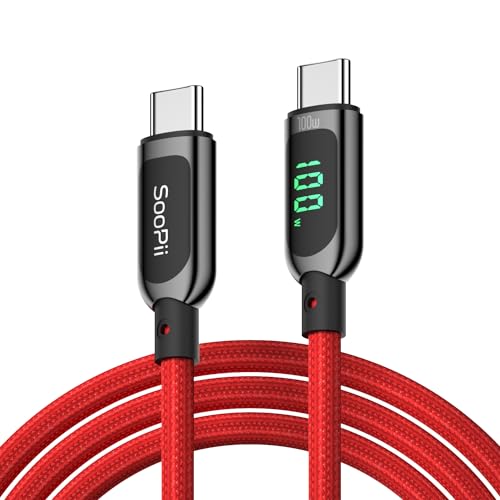 SooPii 100W USB-C-auf-USB-C-Kabel, 1,2 m Schnellladekabel mit LED-Anzeige, PD 5A Typ-C-Ladekabel für lPhone 15/Pro/Plus/Pro Max, lPad Air, MacBook, Galaxy S23/S22, Pixel, LG (Rot) von SooPii