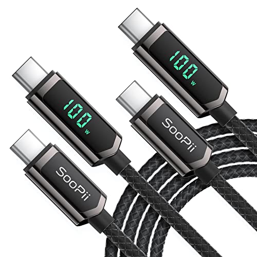 SooPii 100W USB C auf USB C Kabel, [2PACK, 1.2M] Nylongeflecht Typ-C Kabel mit LED Display für lPhone 15/15 Plus, MacBook Pro, Samsung Galaxy S22/S10, Pixel, LG von SooPii