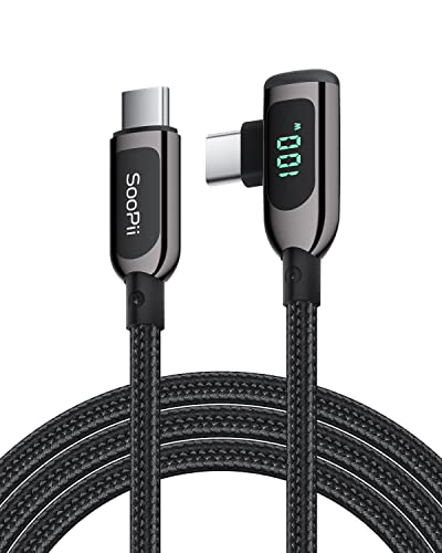 SooPii 100W rechtwinkliges USB-C-auf-USB-C-Kabel,1,2 m geflochtenes Typ-C-Kabel aus Zinklegierung mit LED-Anzeige für lphone 15, iPad Air/Pro,MacBook Pro,Samsung S23/S22/S10,Pixel von SooPii