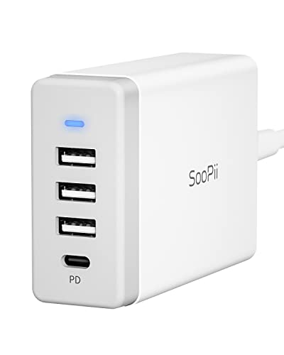SooPii 40W USB-Ladestation, 4-Port USB Ladegerät mit einem Port PD/PPS 25W für mehrere Geräte, 4 gemischte Ladekabel enthalten, kompatibel mit lPhone, lPad, Samsung Galaxy, Note, LG, HTC. von SooPii