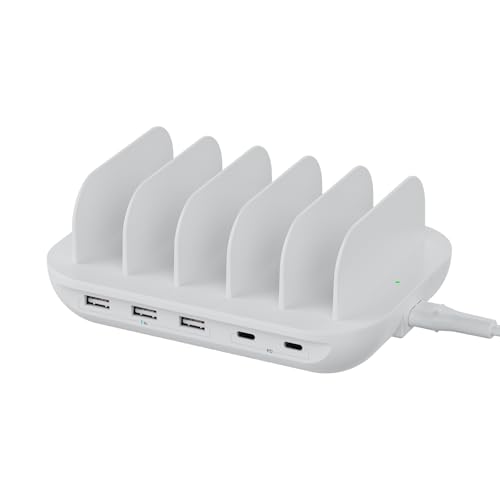 SooPii 5-Port-Ladestation für mehrere Geräte, mit 2 PD 20 W-Ports unterstützt schnelles Laden und 3 USB-Ports für Smartphones, Tablets und mehr, Weiß SooPii 5-Port-Ladestation für mehrere Geräte, mit 2 PD 20 W-Ports unterstützt schnelles Laden und 3 USB-Ports für Smartphones, Tablets und mehr, Weiß von SooPii