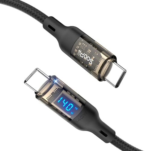 SooPii USB C zu USB C Kabel [140W 1.2M],Schnelllade USB C Kabel mit LED Anzeige für MacBook Pro,lPhone 15/15 Pro/15Pro Max,Samsung Galaxy S23+/S23 Ultra/S22 Ultra,und mehr,Transparente Hülle,(Schwarz) von SooPii