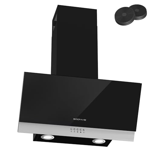 SOONYE 60 cm abgewinkelte Dunstabzugshaube, Umluft- und Kanal-Küchenabzugshaube, schwarze Lackierung und wandmontierte Dunstabzugshaube aus gehärtetem Glas, 600 mm Kaminabzugshaube mit Kohlefiltern… SOONYE 60 cm abgewinkelte Dunstabzugshaube, Umluft- und Kanal-Küchenabzugshaube, schwarze Lackierung und wandmontierte Dunstabzugshaube aus gehärtetem Glas, 600 mm Kaminabzugshaube mit Kohlefiltern… von Soonye
