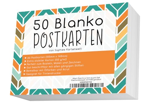 Blanko Postkarten Set mit 50 Karten - Gestalte und bedrucke deine eigenen Postkarten auf hochqualitativem 350g / m² Papier - von Sophies Kartenwelt von Sophies Kartenwelt