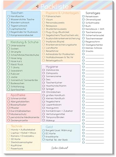 Packliste Block im DIN A5 Format mit 50 Blatt - Reise-Checkliste für die praktische Reisevorbereitung zum Abhaken - von Sophies Kartenwelt Packliste Block im DIN A5 Format mit 50 Blatt - Reise-Checkliste für die praktische Reisevorbereitung zum Abhaken - von Sophies Kartenwelt von Sophies Kartenwelt