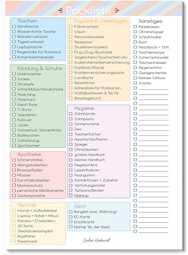 Packliste Block im DIN A5 Format mit 50 Blatt - Reise-Checkliste für die praktische Reisevorbereitung zum Abhaken - von Sophies Kartenwelt von Sophies Kartenwelt