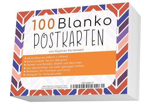 Blanko Postkarten Set mit 100 Karten - Gestalte und bedrucke deine eigenen Postkarten auf hochqualitativem 350g / m² Papier - von Sophies Kartenwelt von Sophies Kartenwelt