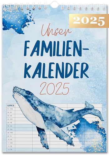 XXL Familienplaner 2025 - Wal - 5 Spalten - viel Platz DIN A3 - für 5 Personen - mit Schulferien und Vorschau für 2026 - Familienkalender 2025 5 Spalten - von Sophies Kartenwelt von Sophies Kartenwelt