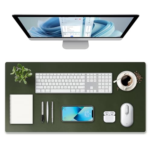 Doppelseitige Schreibtischunterlage Premium PU-Leder XXL Mauspad 80x40cm Groß Wasserfeste Mousepad Office Mousepad Laptop Schreibunterlage Tisch-Schutz Unterlage für Büro und Zuhause (Grün + Grau) von Sophisticate