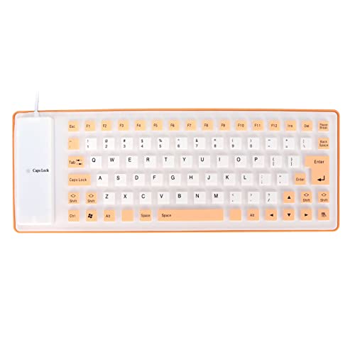 85 Tasten Standard USB Kabelgebundene Tragbare Weiche Faltbare Silikon Tastatur, Leichtes Gewicht Leise Flexibles Wasserdichtes Tastenfeld Werkzeug für PC Notebook Laptop (ORANGE) von Sorandy