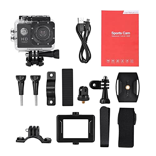 Action Kamera Kit, HD 1080P 2 Zoll LCD Bildschirm Universal Sportkamera, 140 ° Weitwinkelobjektiv Multifunktionale wasserdichte Action Kamera mit 900mAh Akku, für Outdoor, Geschenke(Schwarz) von Sorandy